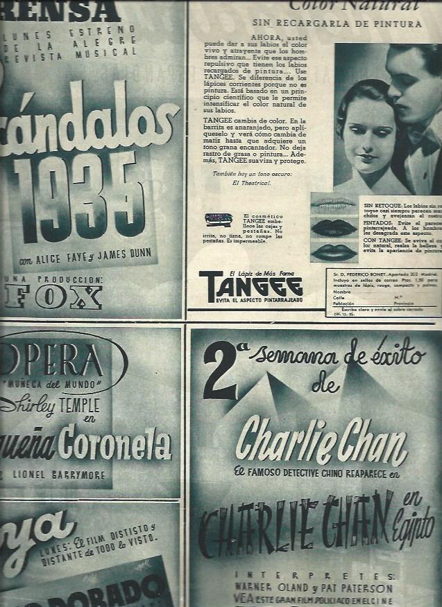 LAMINA 30780: Publicidad de Tangee y cartelera de cines Figaro y Goya