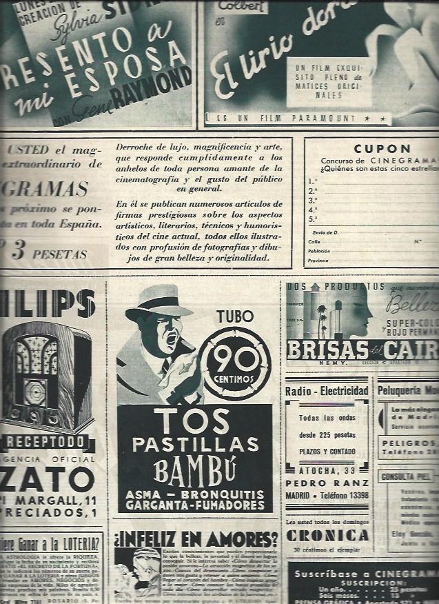 LAMINA 30818: Publicidad del cine Goya, Philips y pastillas Bambu