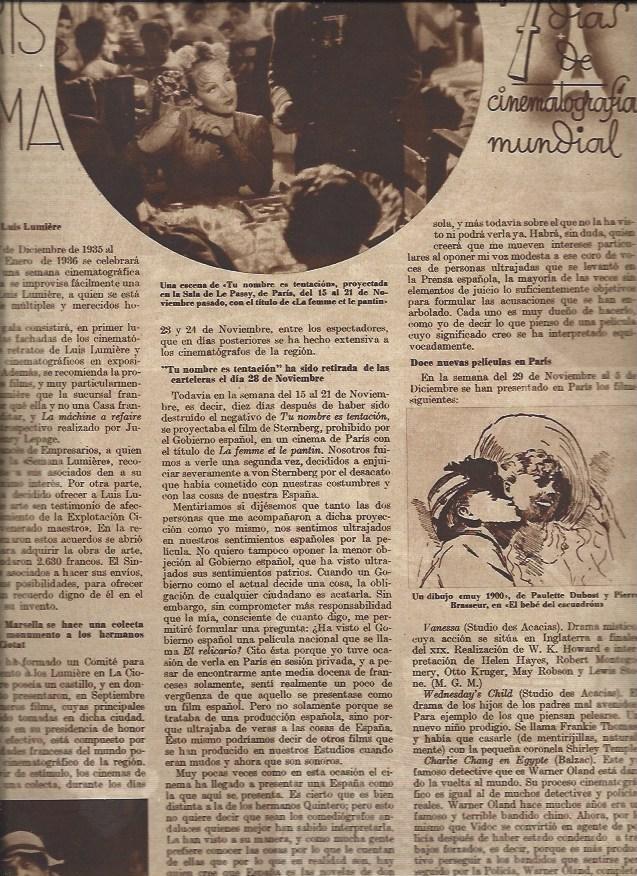 LAMINA 30847: Noticias del cine en Paris en 1935