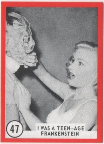 Cromo E01123: Album 3-Famous Monsters Series, Card nº 47. I Was a Teen-Age Frankenstein