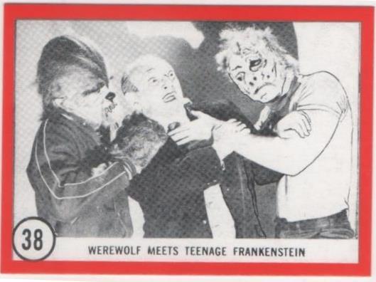 Cromo E01114: Album 3-Famous Monsters Series, Card nº 38. Werewolf Meets Teenage Frankenstein 