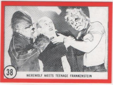 Cromo E01114: Album 3-Famous Monsters Series, Card nº 38. Werewolf Meets Teenage Frankenstein 