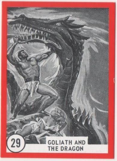 Cromo E01105: Album 3-Famous Monsters Series, Card nº 29. Goliath and the Dragon