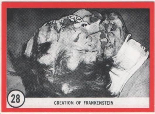 Cromo E01104: Album 3-Famous Monsters Series, Card nº 28. Creation of Frankenstein