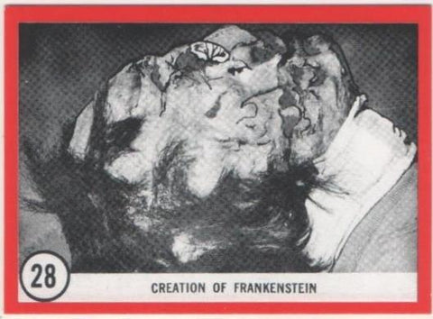 Cromo E01104: Album 3-Famous Monsters Series, Card nº 28. Creation of Frankenstein