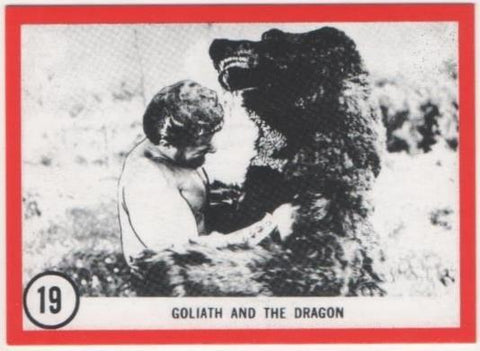 Cromo E01095: Album 3-Famous Monsters Series, Card nº 19. Goliath and the Dragon
