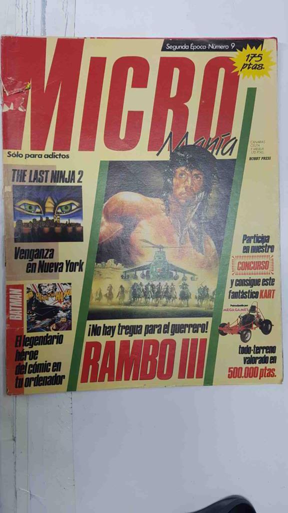 Revista Micromania Segunda Epoca num 09, Año V, febrero 1989 - Tema de la portada Rambo III. The Last of Ninja II