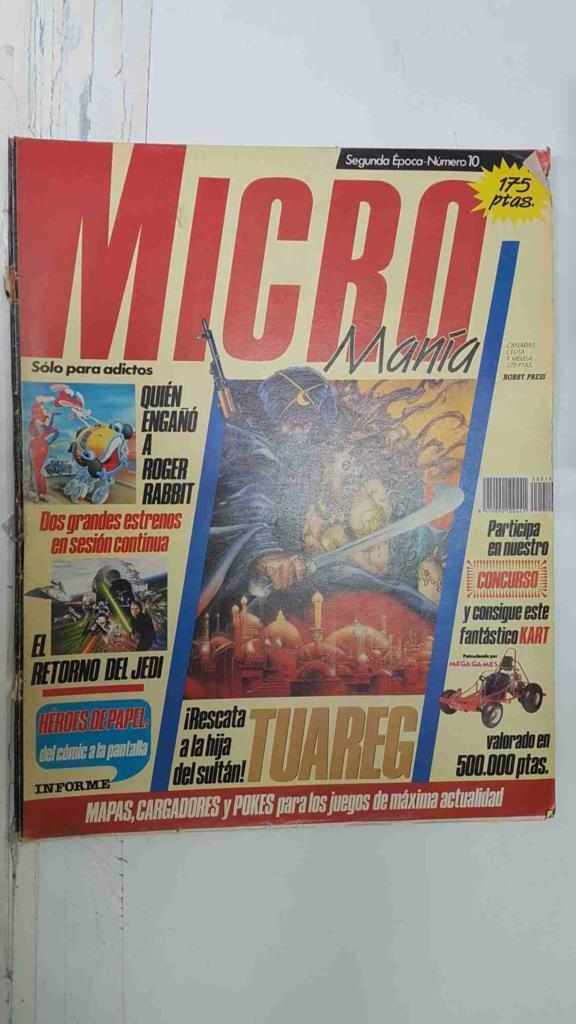 Revista Micromania Segunda Epoca num 10, Año V, marzo 1989 - Tema de la portada Tuareg. Megajuego Dragon Ninja