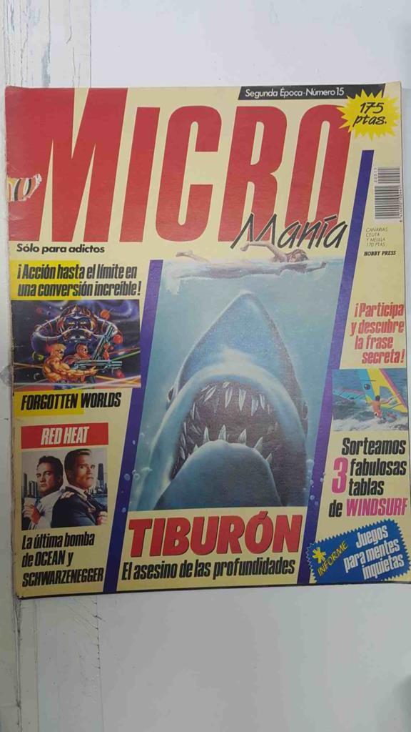 Revista Micromania Segunda Epoca num 15, Año V agosto 1989. Tema portada Tiburon