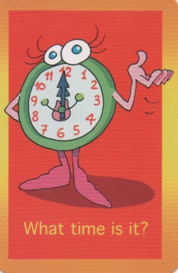 Cromo E001702: Cards. What time is it?. 12:00