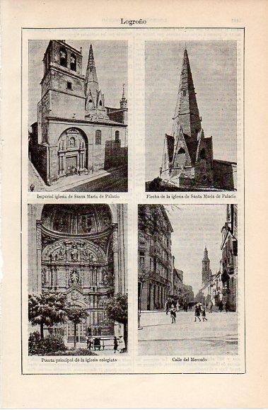 LAMINA V10310: Iglesia de Santa Maria de Palacio y calle del Mercado, Logroño
