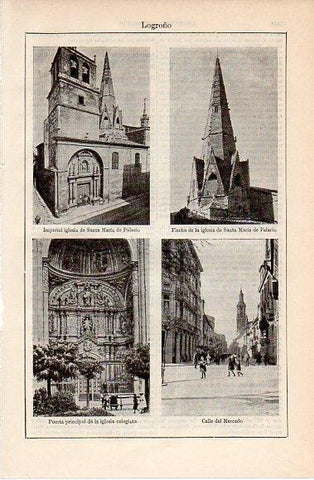 LAMINA V10310: Iglesia de Santa Maria de Palacio y calle del Mercado, Logroño