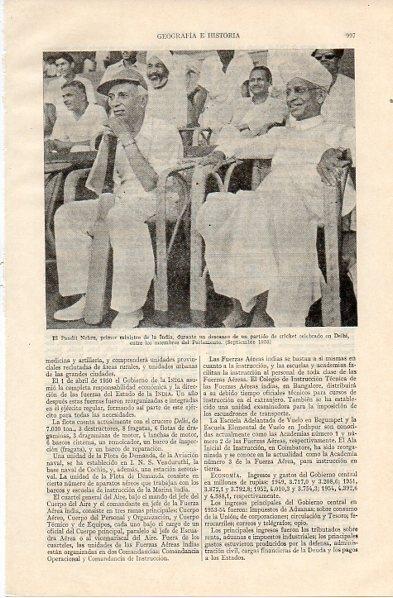 LAMINA V11064: Pandit Nehru en un partido de cricket en 1953