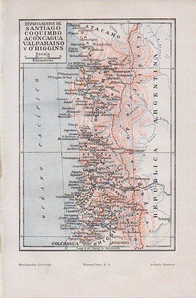 LAMINA V11251: Mapa de Santiago Coquimbo Aconcagua Valparaiso y O'Higgins