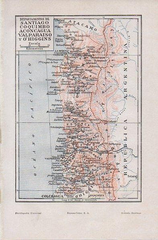LAMINA V11251: Mapa de Santiago Coquimbo Aconcagua Valparaiso y O'Higgins