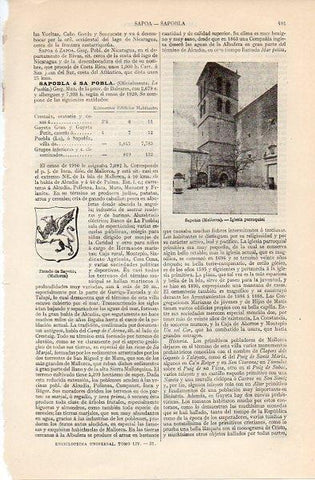 LAMINA V11307: Iglesia y escudo de Sapobla, Mallorca