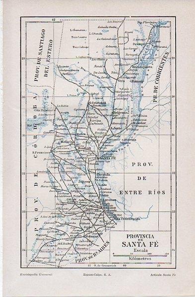 LAMINA V11187: Mapa de la provincia de Sanfa Fe, Argentina
