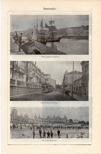 LAMINA V11212: Puerto, Playa del Sardinero y calle Juan de la Cosa en Santander