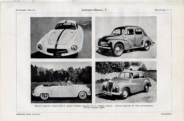 LAMINA V10860: Automoviles Pegaso Z-102, Renault 4 C V y Daimler ingles