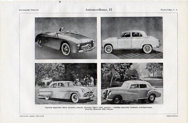 LAMINA V10865: Automoviles Sinca Aronde, Seat 1400, Packard y Mercedes 300