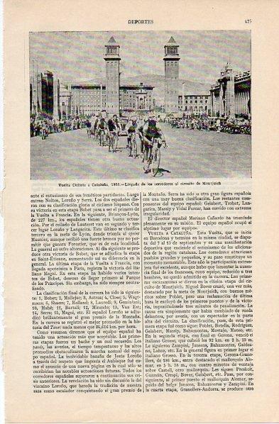 LAMINA V10919: Llegada a Montjuich en la Vuelta Ciclista a Cataluña de 1953