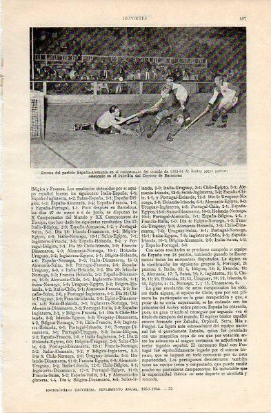 LAMINA V10926: España y Alemania en Campeonato del Mundo de hockey  1953-54