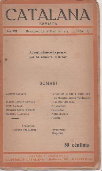 Varios E00256: Catalana Revista. Barcelona 31 de Maig de 1924 num 167