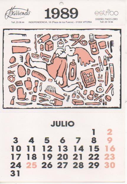 Varios E00204: Postal calendario Julio 1989