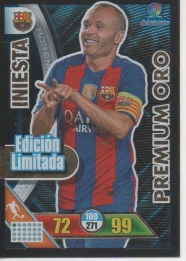 Cromo E002851: Trade Card Game Adrenalyn. Liga 2016-17, Premium Oro. Edición Limitada. Iniesta. F.C. Barcelona