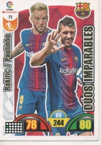 Cromo E002872: Trade Card Game Adrenalyn. Liga 2017-18, Dúos Imparables. Rakitic/paulinho. F.C. Barcelona