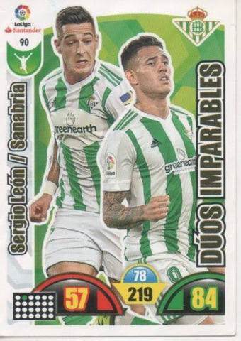 Cromo E002877: Trade Card Game Adrenalyn. Liga 2017-18, Dúos Imparables. Sergio León/Sanabria. Real Betis Balonpié