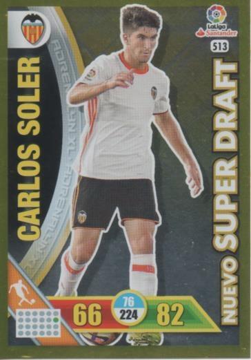 Cromo E002843: Trade Card Game Adrenalyn. Liga 2016-17, Nuevo Super Draft. Carlos Soler. Valencia C.F.