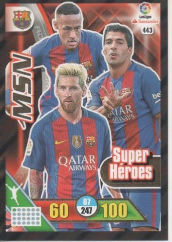 Cromo E002812: Trade Card Game Adrenalyn. Liga 2016-17, Super Héroes. MSN. F.C. Barcelona