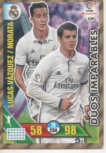 Cromo E002810: Trade Card Game Adrenalyn. Liga 2016-17, Dúos Imparables. Lucas Vázquez/Morata. Real Madrid