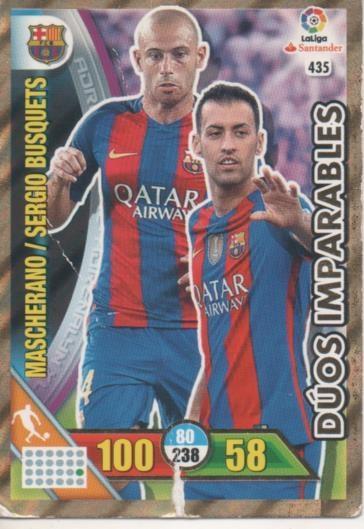 Cromo E002808: Trade Card Game Adrenalyn. Liga 2016-17, Dúos Imparables. Mascherano/Sergio Busquets. F.C. Barcelona