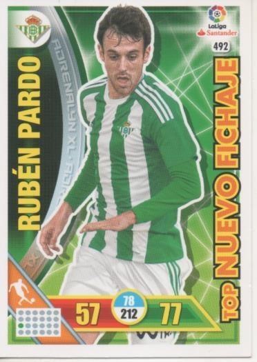 Cromo E002836: Trade Card Game Adrenalyn. Liga 2016-17, Top Nuevo Fichaje. Rubén Pardo. 1real Betis Balonpie