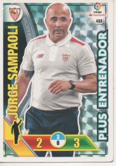 Cromo E002833: Trade Card Game Adrenalyn. Liga 2016-17, Plus Entrenador. Jorge Sampaoli. Sevilla F.C.