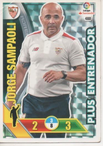 Cromo E002833: Trade Card Game Adrenalyn. Liga 2016-17, Plus Entrenador. Jorge Sampaoli. Sevilla F.C.