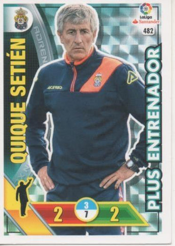 Cromo E002830: Trade Card Game Adrenalyn. Liga 2016-17, Plus Entrenador. Quique Setién. U. D. Las Palmas