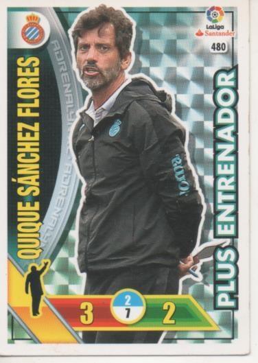 Cromo E002827: Trade Card Game Adrenalyn. Liga 2016-17, Plus Entrenador. Quique Sánchez Flores. R.C.D. Espanyol