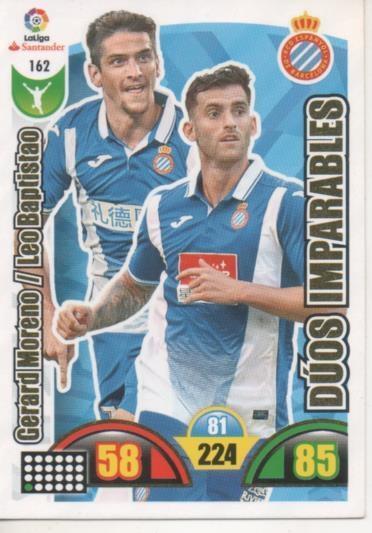 Cromo E002904: Trade Card Game Adrenalyn. Liga 2017-18, Dúos Imparables. Gerad Moreno/Leo Baptistao. R.C.D. Espanyol