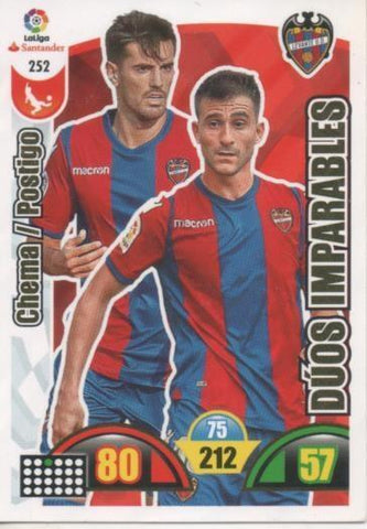 Cromo E002931: Trade Card Game Adrenalyn. Liga 2017-18, Dúos imparables. Chema/Postigo. Levante U.D.