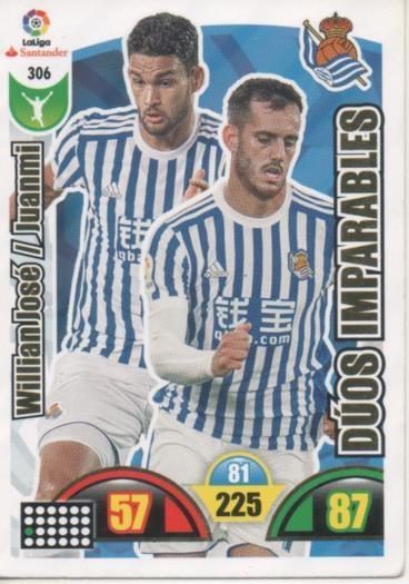 Cromo E002949: Trade Card Game Adrenalyn. Liga 2017-18, Dúos Imparables. WillianJosé/Juanmi. Real Sociedad