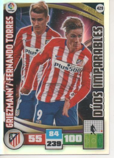 Cromo E002659: Trade Card Game Adrenalyn. Liga 2015-16, Dúos imparables. Griezmann/Fernando Torres. C.A. de Madrid