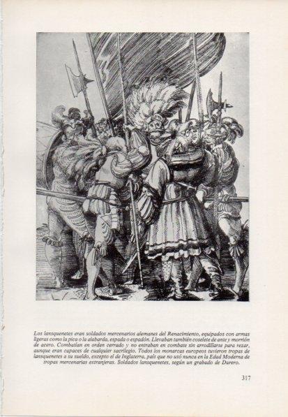 LAMINA V15469: Soldados lansquenetes, grabado de Durero