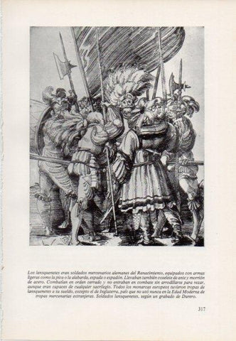 LAMINA V15469: Soldados lansquenetes, grabado de Durero