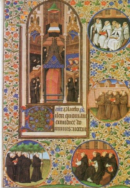 LAMINA V15428: Monjes en un libro de horas frances siglo XIV