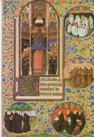 LAMINA V15428: Monjes en un libro de horas frances siglo XIV