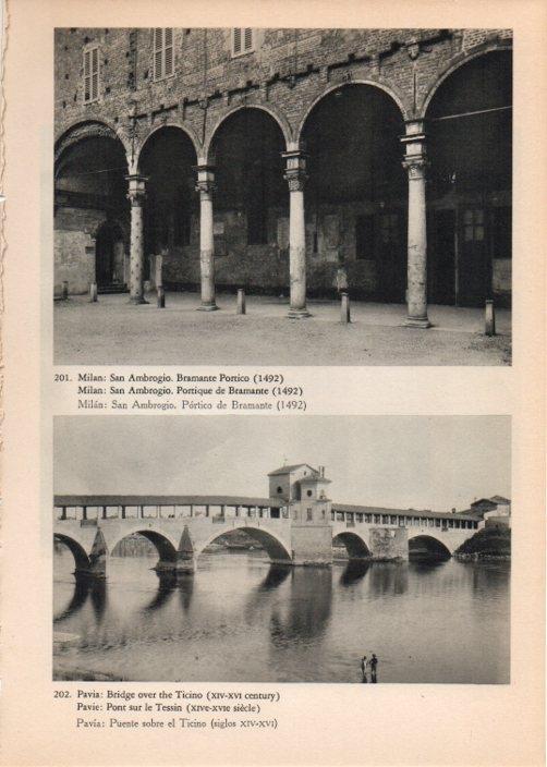 LAMINA V14816: Puente sobre el rio Ticino en Pavia e Iglesia de San Ambrogio en Milan