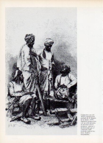 LAMINA V14948: Campesinos jats del Malwa grabado de El Mundo en la mano